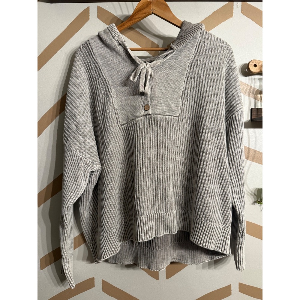 BKE Knit Hooded Sweater Womens Medium Brown Cotton Ribbed Pullover PDI22062